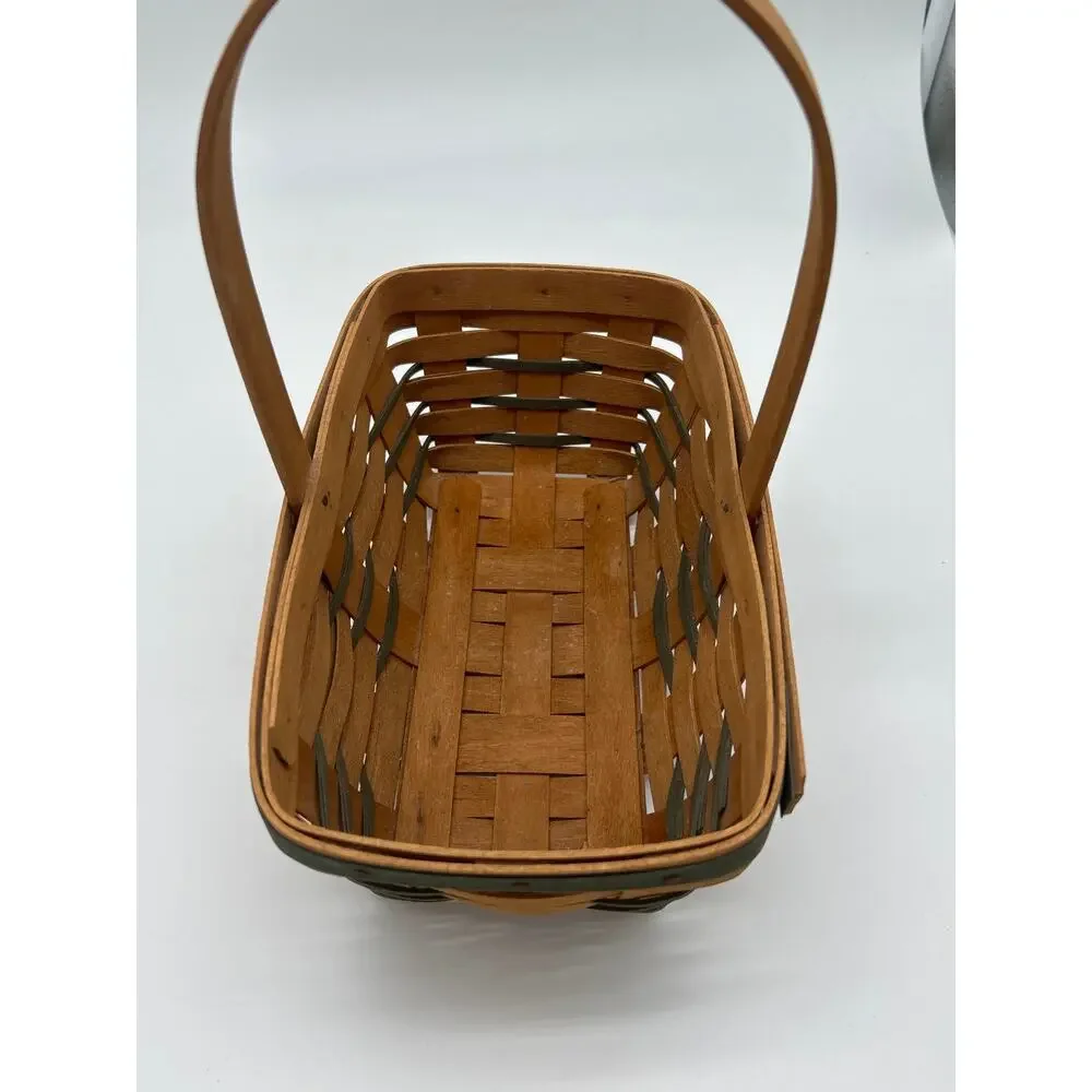 Longaberger 1993 Handwoven Basket Green Trim 9” Collectible USA Dresden Ohio